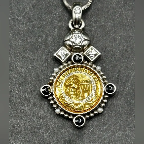 Brighton La Musique Silver Gold Medallion Coin Necklace - Picture 3 of 8